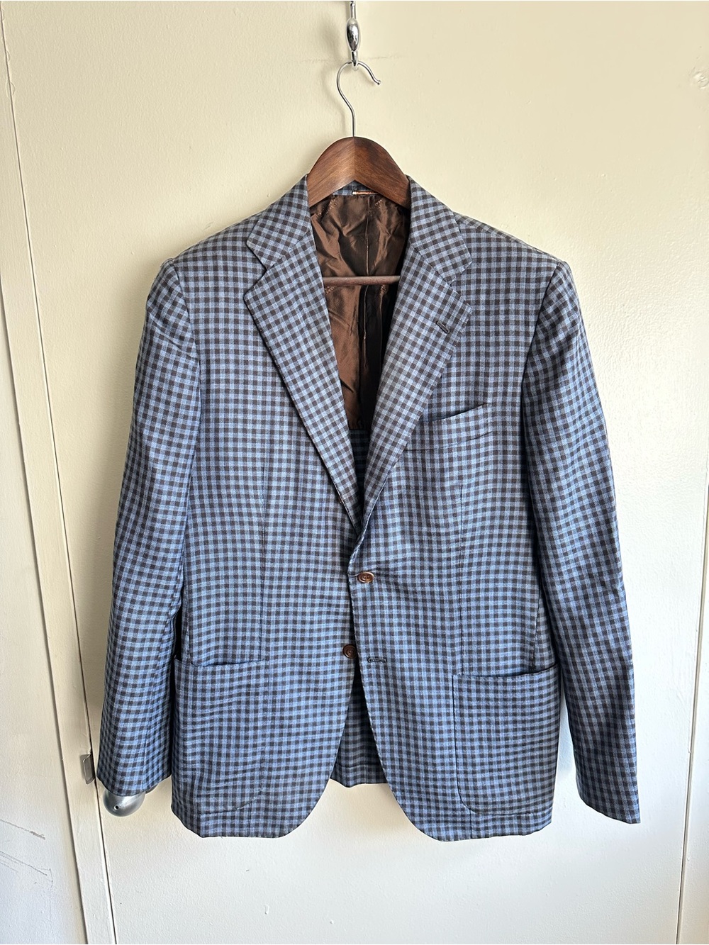 ULTRA MODERN Su Misura Kiton Blue and Gray Cashmere Silk Checked Sport Coat